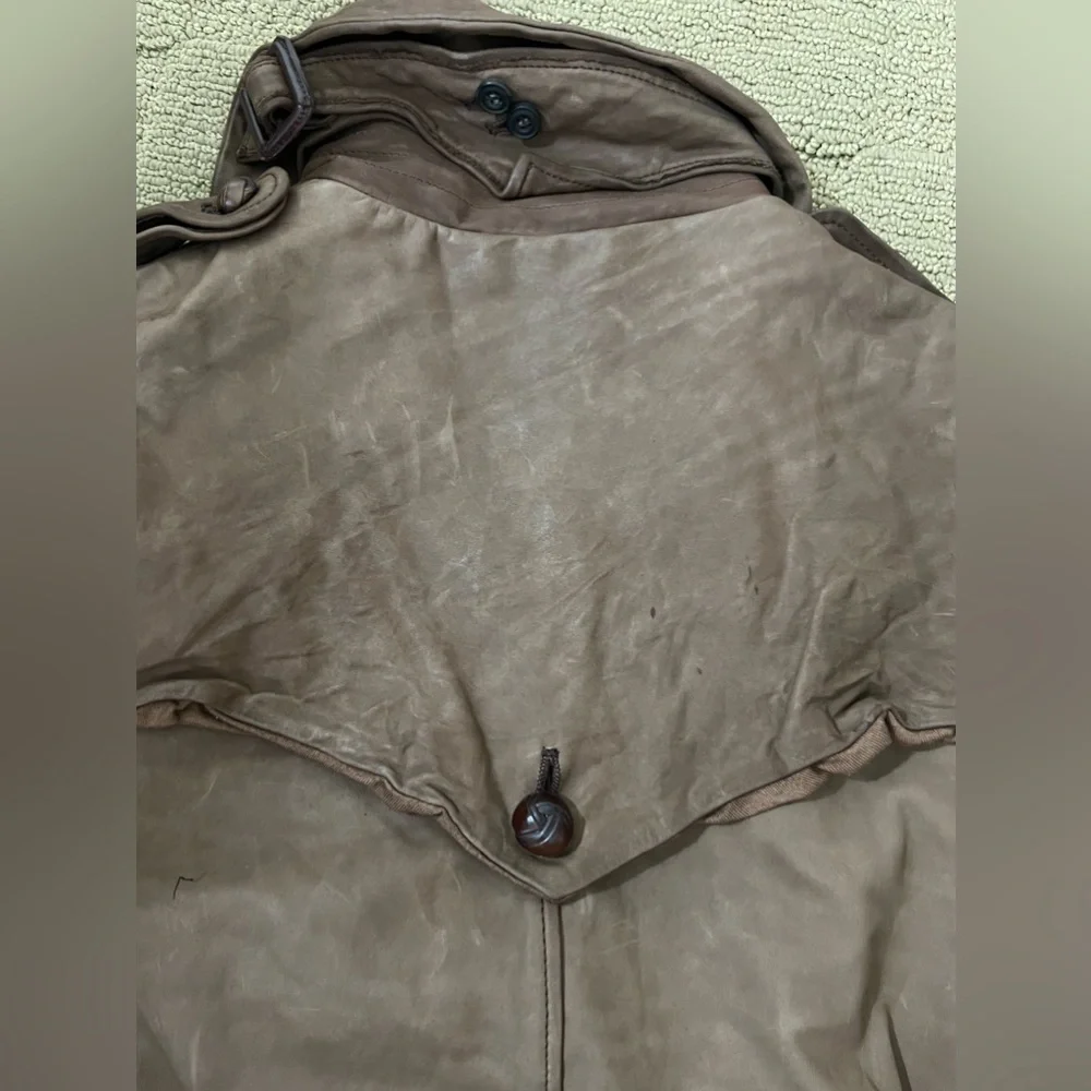 Sisii Brown Double-Breasted Leather Trench Coat - Picture 15 of 16